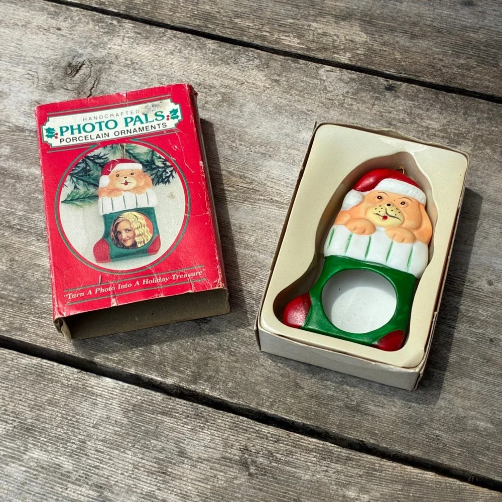 Giftco Photo Pals Porcelain Ornament Dog Stocking Picture Frame Christmas